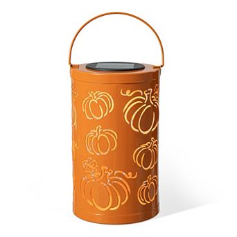 Glitzhome Pumpkin Solar Powered LED Lantern, 10.75"H Metal Garden Decor for Fall Harvest