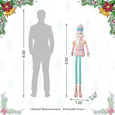 Glitzhome 60"H Oversized Fabric Nutcracker Decor, Christmas Sitting Decor With Dangle Legs