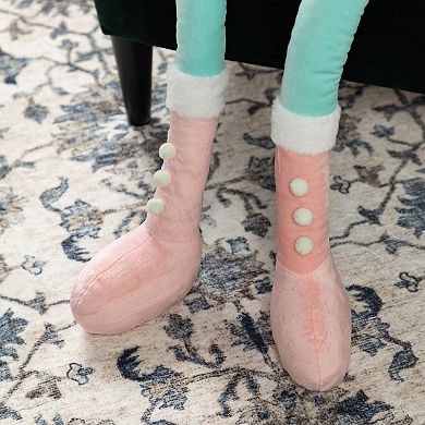 Glitzhome 60"H Oversized Fabric Nutcracker Decor, Christmas Sitting Decor With Dangle Legs