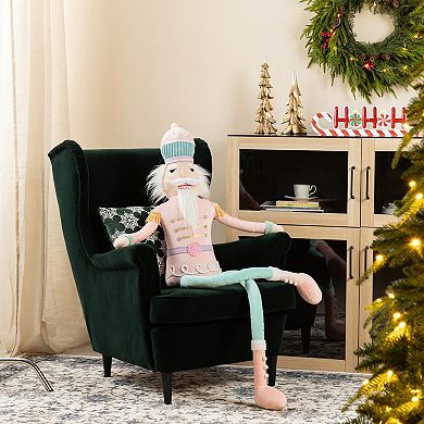 Glitzhome 60"H Oversized Fabric Nutcracker Decor, Christmas Sitting Decor With Dangle Legs