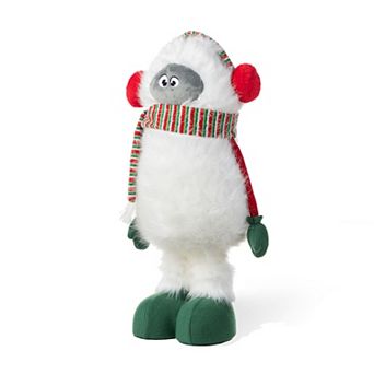 Glitzhome Christmas Fabric Yeti Decor, Standing Yeti Decor With Telescoping Legs, 29"/23.5"H