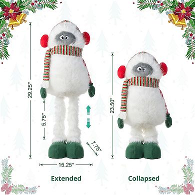 Glitzhome Christmas Fabric Yeti Decor, Standing Yeti Decor With Telescoping Legs, 29"/23.5"H