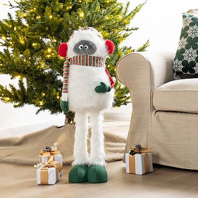 Glitzhome Christmas Fabric Yeti Decor, Standing Yeti Decor With Telescoping Legs, 29"/23.5"H