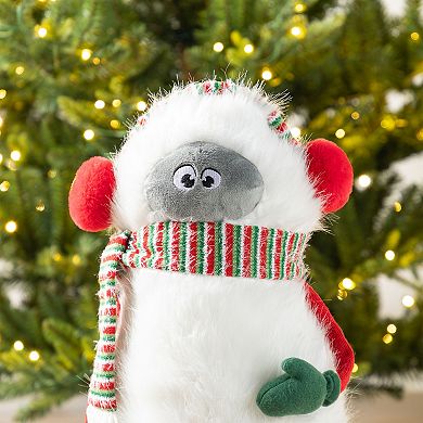 Glitzhome Christmas Fabric Yeti Decor, Standing Yeti Decor With Telescoping Legs, 29"/23.5"H