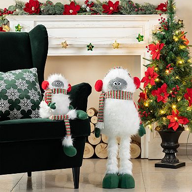 Glitzhome Christmas Fabric Yeti Decor, Standing Yeti Decor With Telescoping Legs, 29"/23.5"H