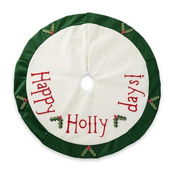 Glitzhome 48" D Christmas Round Dimensional Tree Skirt, Felt Holly Leaves Tree Ornaments Skirt
