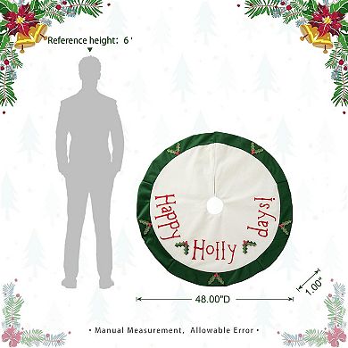 Glitzhome 48" D Christmas Round Dimensional Tree Skirt, Felt Holly Leaves Tree Ornaments Skirt