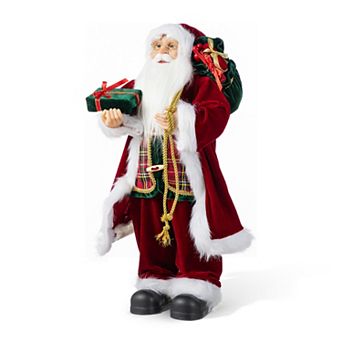 Glitzhome 24"H Faux Fur Christmas Santa Figurine Decor, Standing Santa for Tabletop Decoration