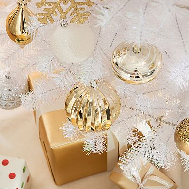 Glitzhome Christmas Tree Ornaments - 160 Pc Deluxe Boxed Silver & Gold Shatterproof Ornaments Set