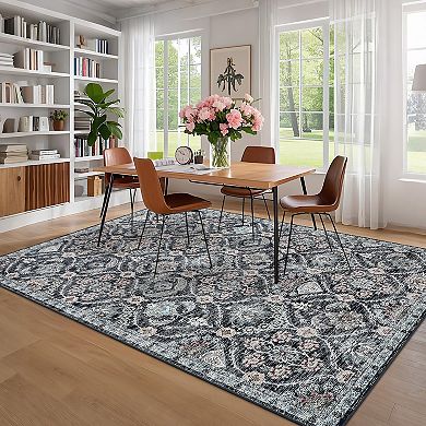 Garvee Washable Vintage Floral Printed Non Slip Moroccan Area Rug for Living Rooms Bedrooms Kitchen