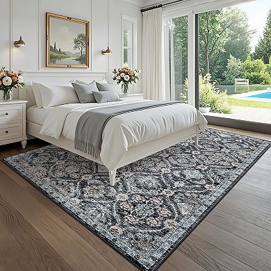 Garvee Washable Vintage Floral Printed Non Slip Moroccan Area Rug for Living Rooms Bedrooms Kitchen