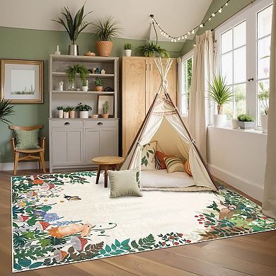 Garvee Machine Washable Botanical Print Non Slip Area Rug for Kids Room Nursery & Bohemian Bedrooms