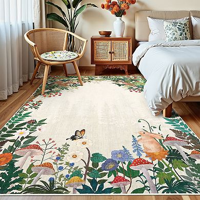 Garvee Machine Washable Botanical Print Non Slip Area Rug for Kids Room Nursery & Bohemian Bedrooms