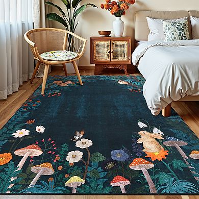 Garvee Machine Washable Botanical Print Non Slip Area Rug for Kids Room Nursery & Bohemian Bedrooms