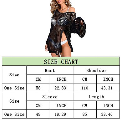 Women's Cutout Crochet Swim Beach Cover Up Long Sleeve Pull Over Top Beachwear Swimsuit