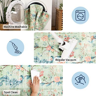 Garvee Floral & Peacock Washable Rug Soft Non Slip Farmhouse Carpet for Kitchen Bedroom Living Room