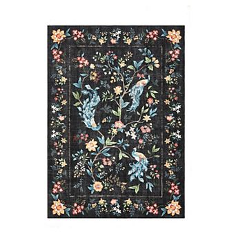 Garvee Floral & Peacock Washable Rug Soft Non Slip Farmhouse Carpet for Kitchen Bedroom Living Room