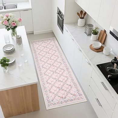 Garvee Modern Geometric Floral Print Area Rug for Bedroom Machine Washable Non Slip Mat for Kitchen