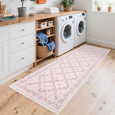 Garvee Modern Geometric Floral Print Area Rug for Bedroom Machine Washable Non Slip Mat for Kitchen