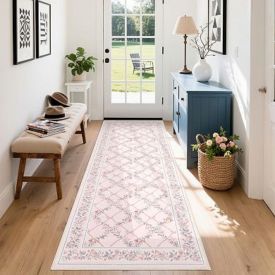 Garvee Modern Geometric Floral Print Area Rug for Bedroom Machine Washable Non Slip Mat for Kitchen