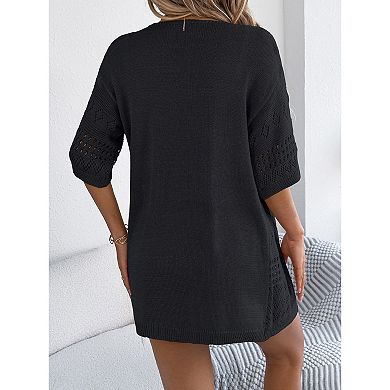 Women's Skeleton Plaid Short Sleeve Cardigan Top Knitted Light Sweater Beach Cover up