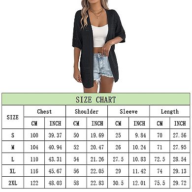 Women's Skeleton Plaid Short Sleeve Cardigan Top Knitted Light Sweater Beach Cover up