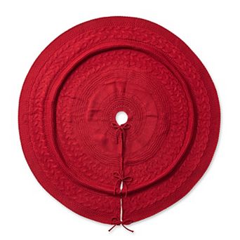 Glitzhome 48"D Christmas Tree Skirt,Round Fabric Dachshund Pattern Plaid Edge Tree Skirt