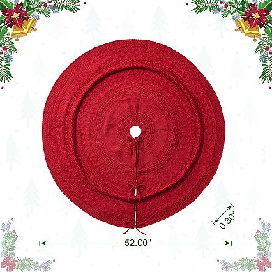 Glitzhome 48"D Christmas Tree Skirt,Round Fabric Dachshund Pattern Plaid Edge Tree Skirt