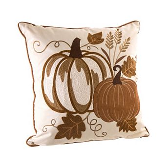 Glitzhome 18"LX18"W Pumpkin Pillow Cover, Cotton Embroidered Decorative Pillow