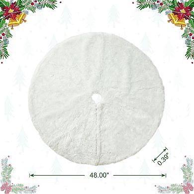 Glitzhome 48" D Plush Christmas Tree Skirt, Tree Skirts Thick White Tree Cover Tree Mat