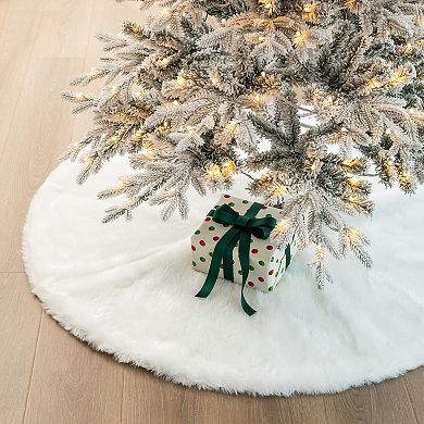 Glitzhome 48" D Plush Christmas Tree Skirt, Tree Skirts Thick White Tree Cover Tree Mat
