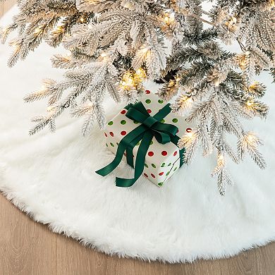 Glitzhome 48" D Plush Christmas Tree Skirt, Tree Skirts Thick White Tree Cover Tree Mat