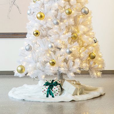 Glitzhome 48" D Plush Christmas Tree Skirt, Tree Skirts Thick White Tree Cover Tree Mat