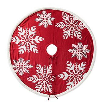 Glitzhome 48"D Knitted Red Christmas Tree Skirt with Snowflake Pattern for Xmas Winter Holiday