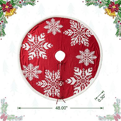 Glitzhome 48"D Knitted Red Christmas Tree Skirt with Snowflake Pattern for Xmas Winter Holiday