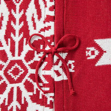 Glitzhome 48"D Knitted Red Christmas Tree Skirt with Snowflake Pattern for Xmas Winter Holiday