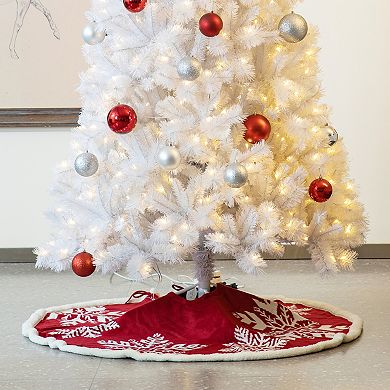 Glitzhome 48"D Knitted Red Christmas Tree Skirt with Snowflake Pattern for Xmas Winter Holiday