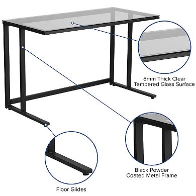 Flash Furniture Glass Top Desk with Pedestal Metal Frame - Home Office Furniture