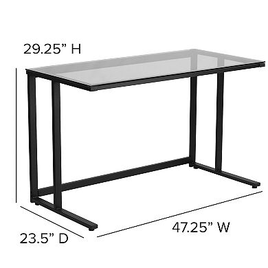Flash Furniture Glass Top Desk with Pedestal Metal Frame - Home Office Furniture