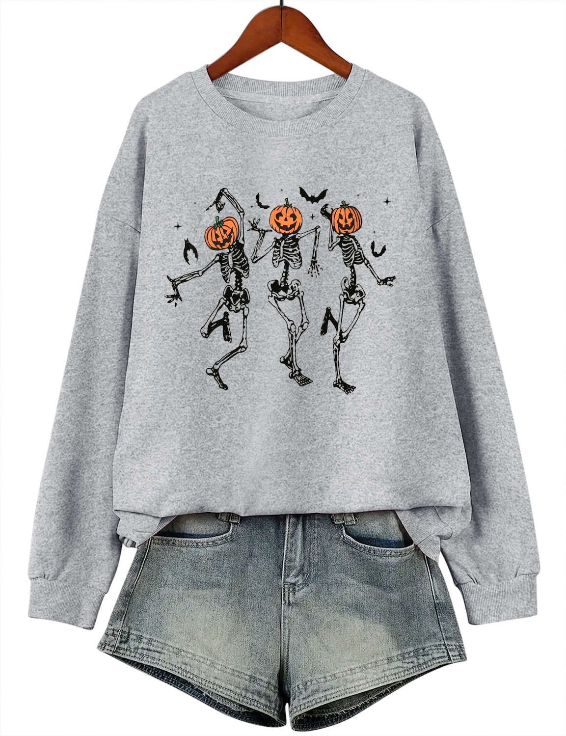 Women Halloween Off Shoulder Sweatshirt Slouchy Shirt Pumpkin Long Sleeve Pullover Tops