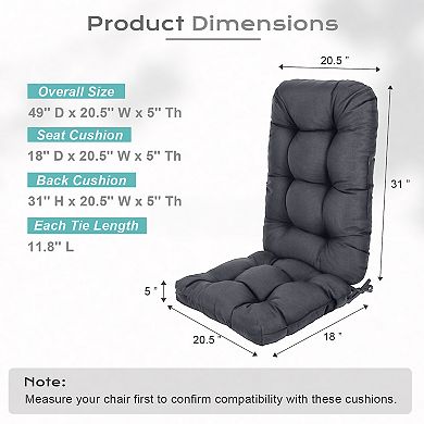 Aoodor Tufted Adirondack Chair Cushion with Ties, Water and Fade Resistant, Set of 2