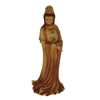 Guanyin Goddess of Mercy Faux Carved Wood Look Statue