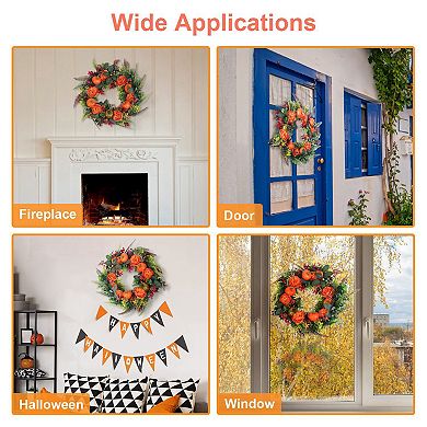 17.7in Autumn Wreath with Pumpkins, Leaves, Berries & Flowers for Front Door, Wall & Window