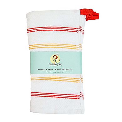 Sloppy Chef Premier Dishcloth 13x13 Yellow & Saffron Striped (12/Pack)
