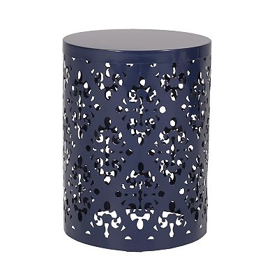 Kemo Outdoor End Table Set of 2, Round Top, Cutout Design, Iron