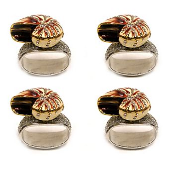 Set Of 4 Rhinestone Encrusted Metal Nautilus Shell Napkin Rings