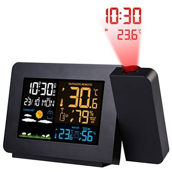 Atomic Projection Alarm Clock Radio Control Clock with Weather Station & Outdoor Sensor