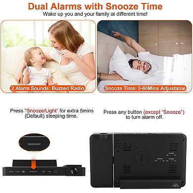 Atomic Projection Alarm Clock Radio Control Clock with Weather Station & Outdoor Sensor