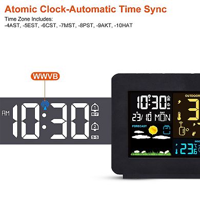 Atomic Projection Alarm Clock Radio Control Clock with Weather Station & Outdoor Sensor