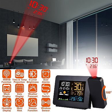 Atomic Projection Alarm Clock Radio Control Clock with Weather Station & Outdoor Sensor